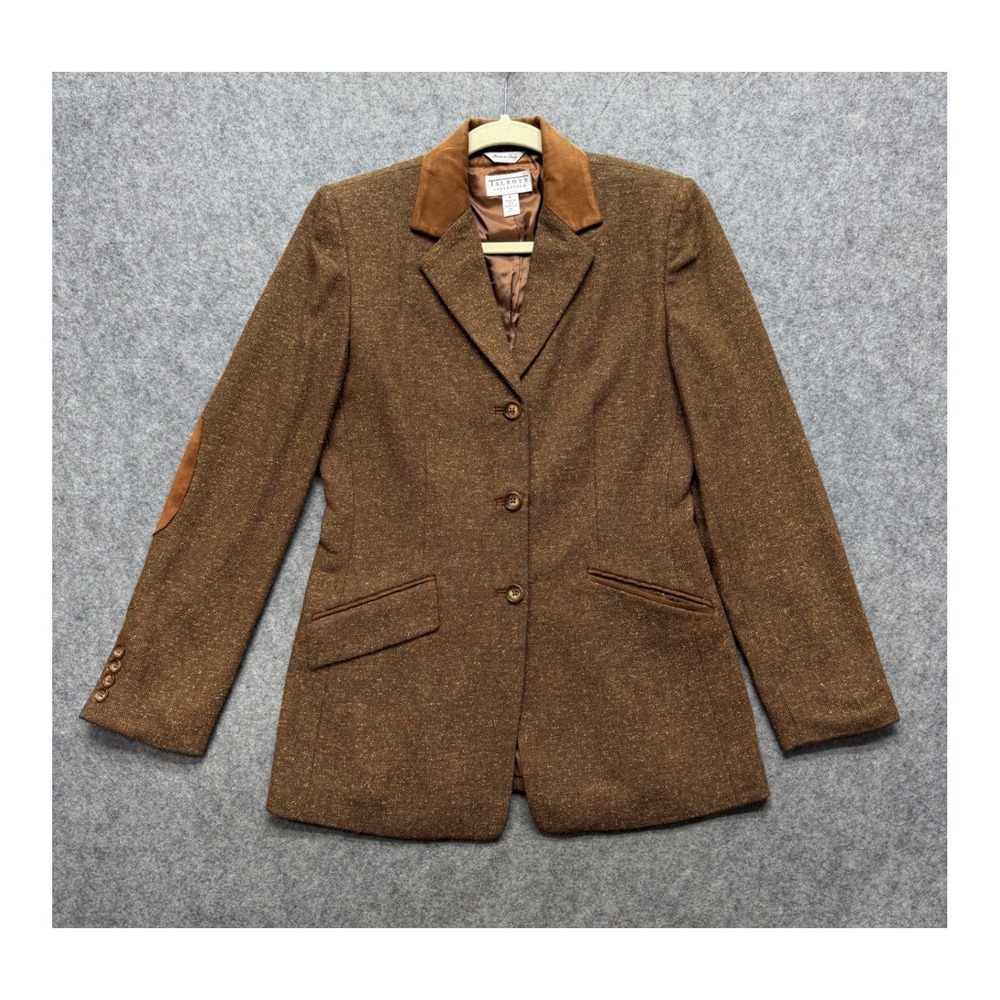 Talbots Collection Italy Wool Silk Herringbone Blazer Brown Elbow Patch 4 Italy